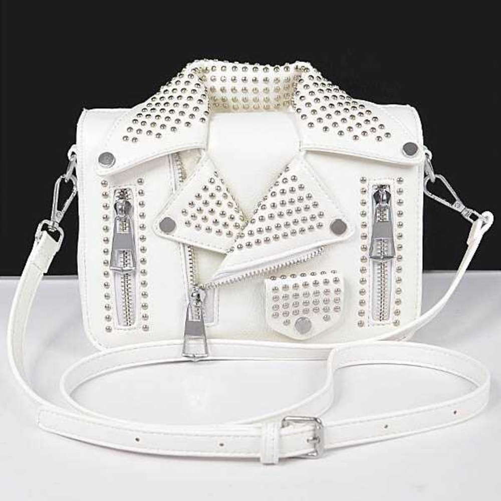 Studded Vegan Leather Jacket Clutch Bag